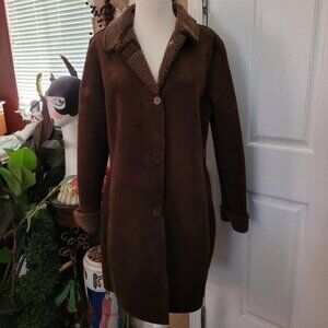 Women's Lands End Barn jacket coat faux suede brown equestrian medium